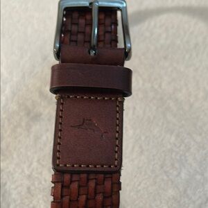 NWT Tommy Bahama Brown Leather Belt with Silver Buckle